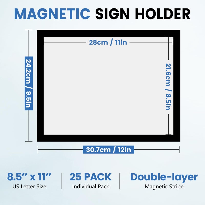 NUITPY 25 Pack Magnetic Sign Holder, 8.5in x 11in Self Adhesive Wall Mount Magnetic Document Holder, Magnetism Border Sign Holder with Transparent PVC Front Cover - Image 2