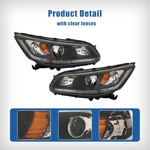 Silscvtt Headlights Front Head Lamps Replacement for 2013-2015 Honda Accord 4-Door Sedan Halogen w/o DRL Headlights Headlamps Pair Passenger Driver Side - Image 2