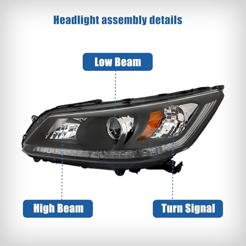 Silscvtt Headlights Front Head Lamps Replacement for 2013-2015 Honda Accord 4-Door Sedan Halogen w/o DRL Headlights Headlamps Pair Passenger Driver Side - Image 4