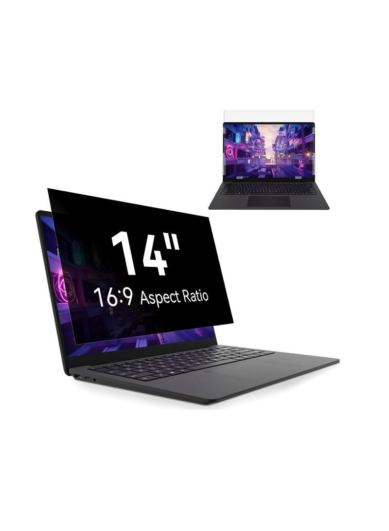Laptop Privacy Screen 14 Inch Compatible With Lenovo Hp Dell Acer Asus Thinkpad Envy Xps, 16:9 Aspect Removable Anti Glare Blue Light Filter Protector, 14inch Computer Monitor Privacy Shield  - Image 1