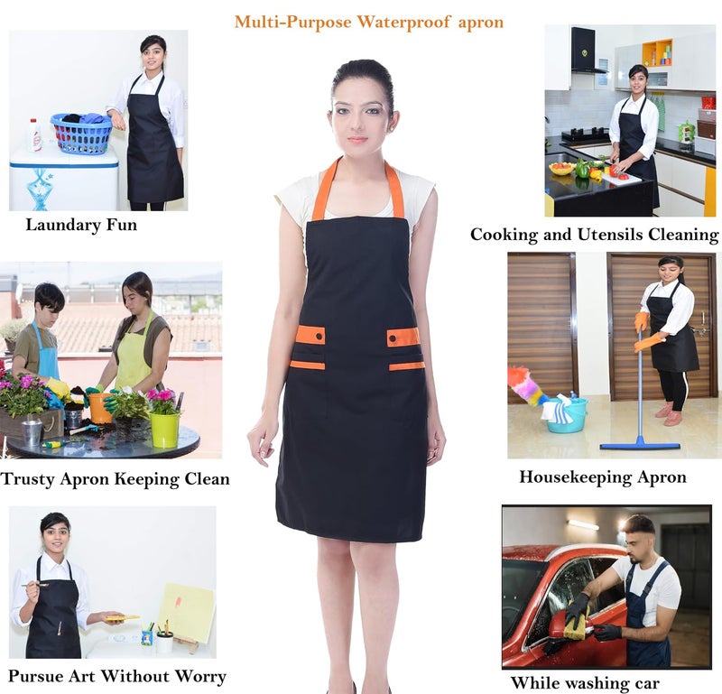 Switchon Polyester Waterproof Kitchen Cooking Unisex Apron, Free size (Black,Orange) - Image 4