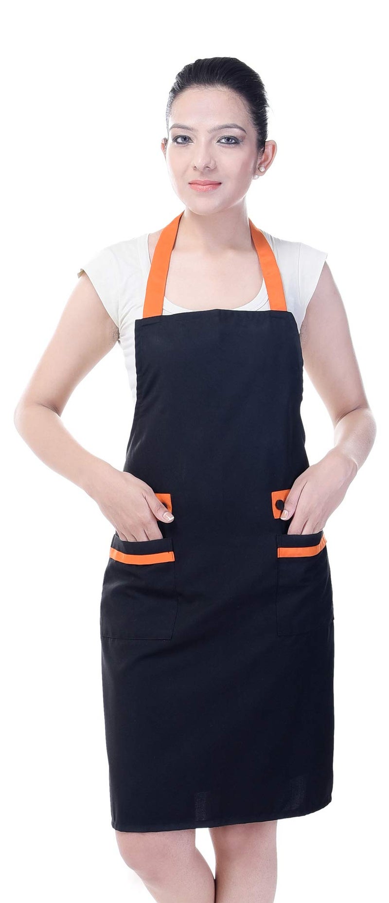 Switchon Polyester Waterproof Kitchen Cooking Unisex Apron, Free size (Black,Orange) - Image 3