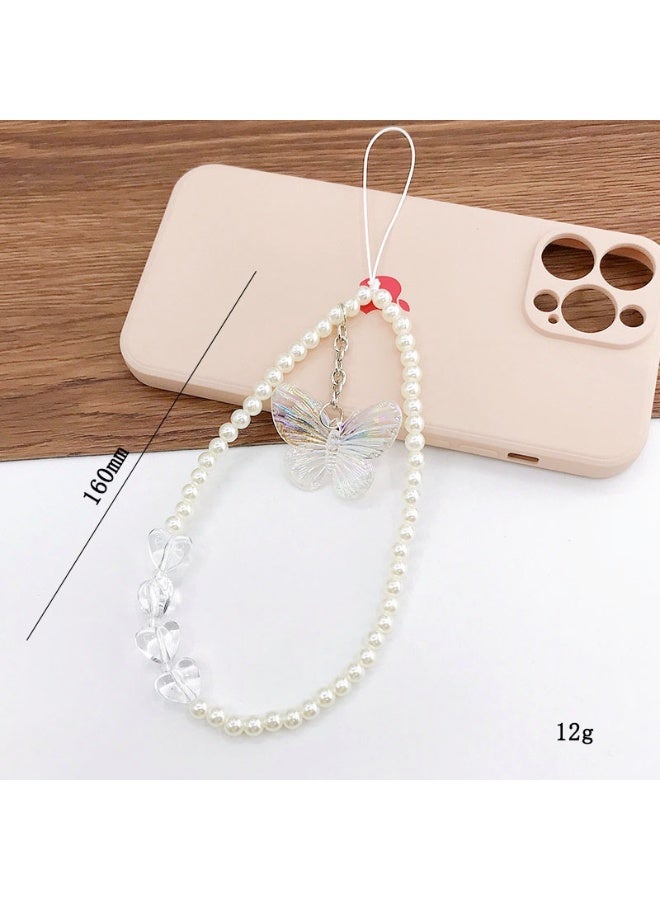 NIBEMINENT Beaded Phone Lanyard, Anti Lost Removable Wrist Strap,AB Butterfly Bracelet Pendant, Phone Keychain Lanyard