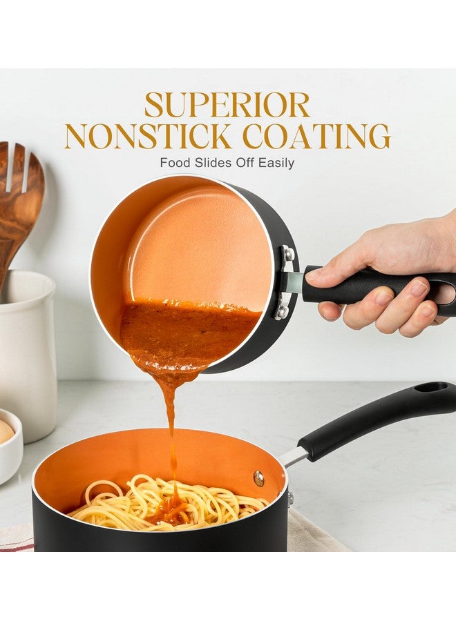 MICHELANGELO Ceramic Saucepan Set 1.5QT & 2QT & 3QT Nonstick Sauce Pans, PFAS-FREE Saucepan with Lid, Copper Saucepans Set of 3, Multipurpose Small Sauce Pot, Non Stick Sauce Pots, Dishwasher Safe - Image 2