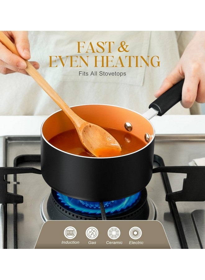 MICHELANGELO Ceramic Saucepan Set 1.5QT & 2QT & 3QT Nonstick Sauce Pans, PFAS-FREE Saucepan with Lid, Copper Saucepans Set of 3, Multipurpose Small Sauce Pot, Non Stick Sauce Pots, Dishwasher Safe - Image 3