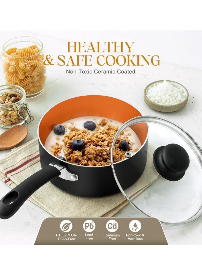 MICHELANGELO Ceramic Saucepan Set 1.5QT & 2QT & 3QT Nonstick Sauce Pans, PFAS-FREE Saucepan with Lid, Copper Saucepans Set of 3, Multipurpose Small Sauce Pot, Non Stick Sauce Pots, Dishwasher Safe - Image 4
