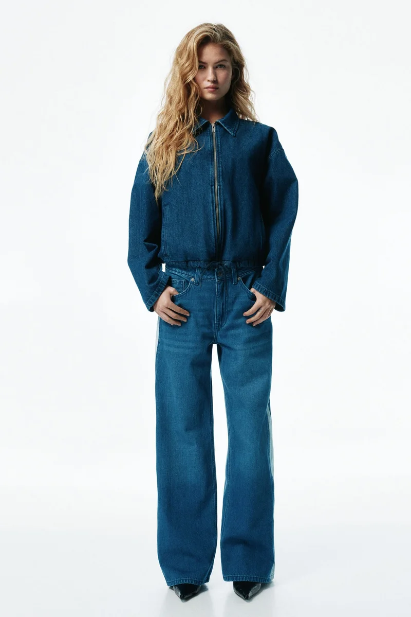 اتش اند ام جينز واسع بقصّة عادية وخطوط جانبية