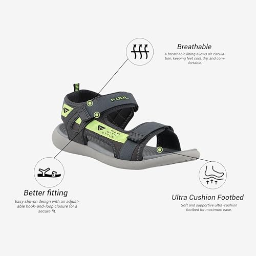 FUEL Power-02 All Day Comfort Men's Breathable Sports Sandals in Adjustable Velcro Straps with Ultra Cushioned Footbed & Lightweight EVA Sole (9UK,Grey-Green) - Image 3