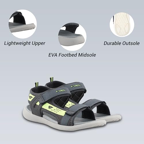 FUEL Power-02 All Day Comfort Men's Breathable Sports Sandals in Adjustable Velcro Straps with Ultra Cushioned Footbed & Lightweight EVA Sole (9UK,Grey-Green) - Image 2