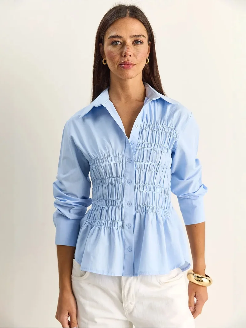 بيانكو لوتشي LUCCI Women's Regular-Fit Cotton-Blend Poplin Shirt