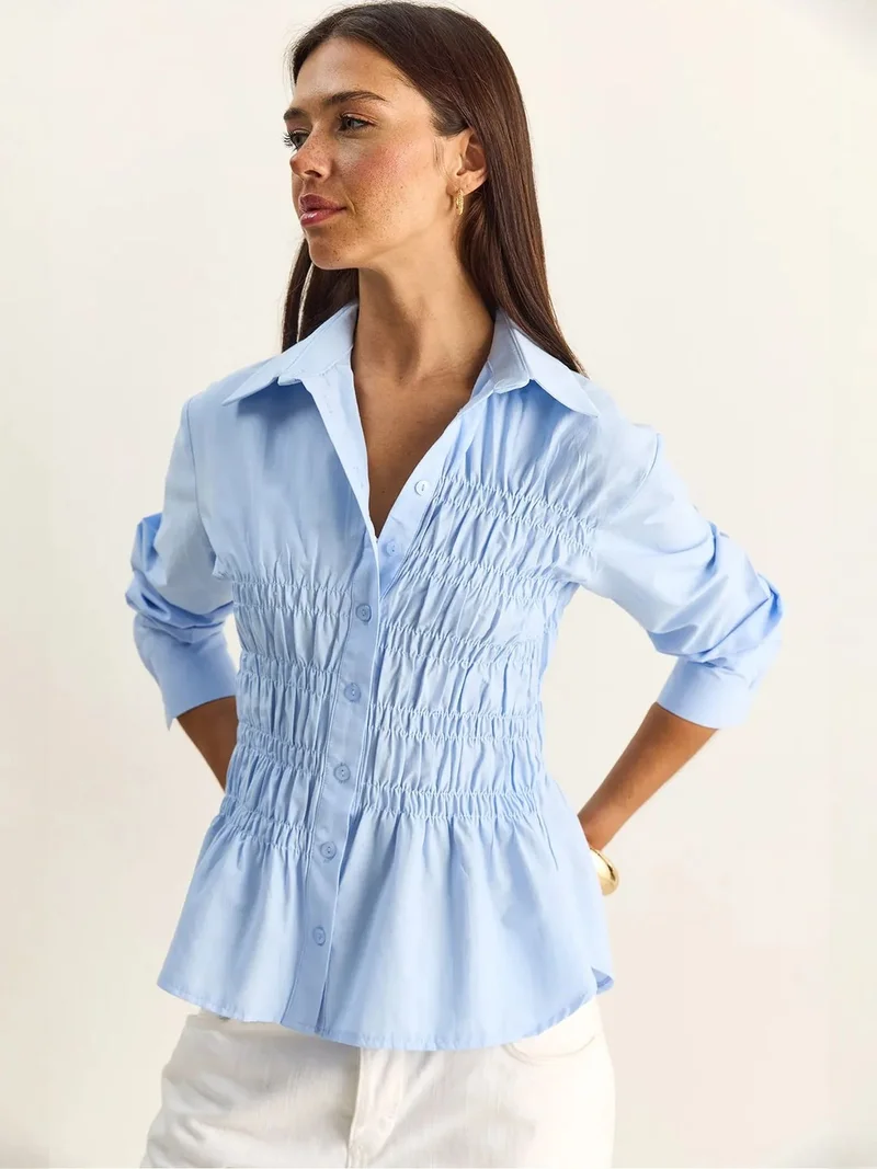 بيانكو لوتشي LUCCI Women's Regular-Fit Cotton-Blend Poplin Shirt
