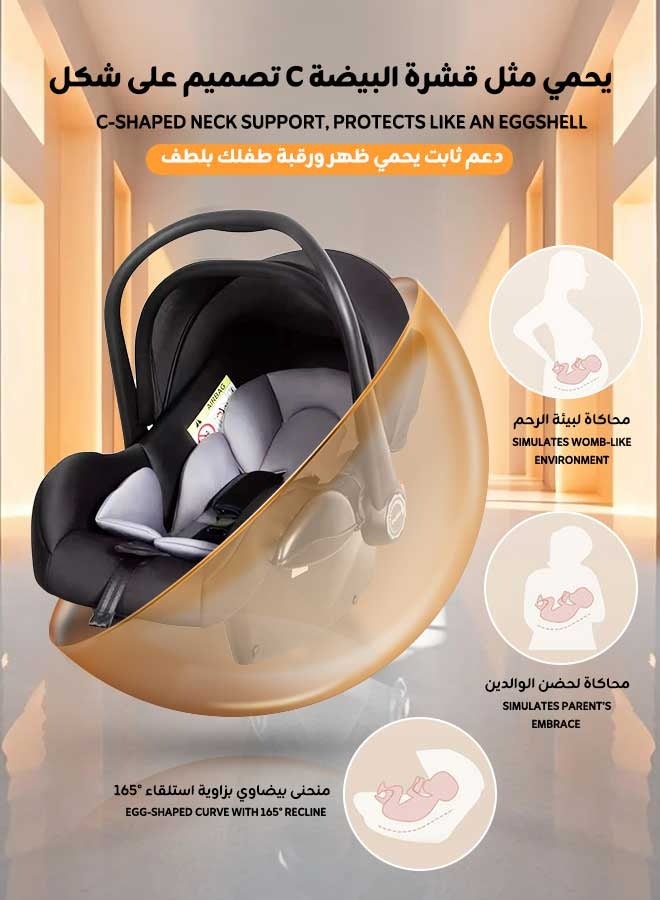 Aurlar Baby Safety Car Seat & Carry Cot – Lightweight 2.6kg, 165° Recline, 3-Point Harness, Adjustable Handle & Canopy, for 0–15 Months Infants - Image 2