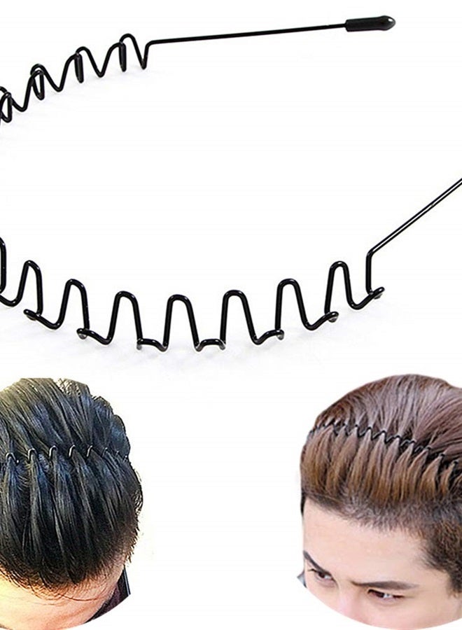 bodbop Metal Hair Band for Men Headband Women Hair Bands Men Unisex Black Wavy Spring Outdoor Sports Headbands for Men's Hair Band Hoop Clips Women Accessories Simple Elastic Non Slip Head Band Headwe - Image 1