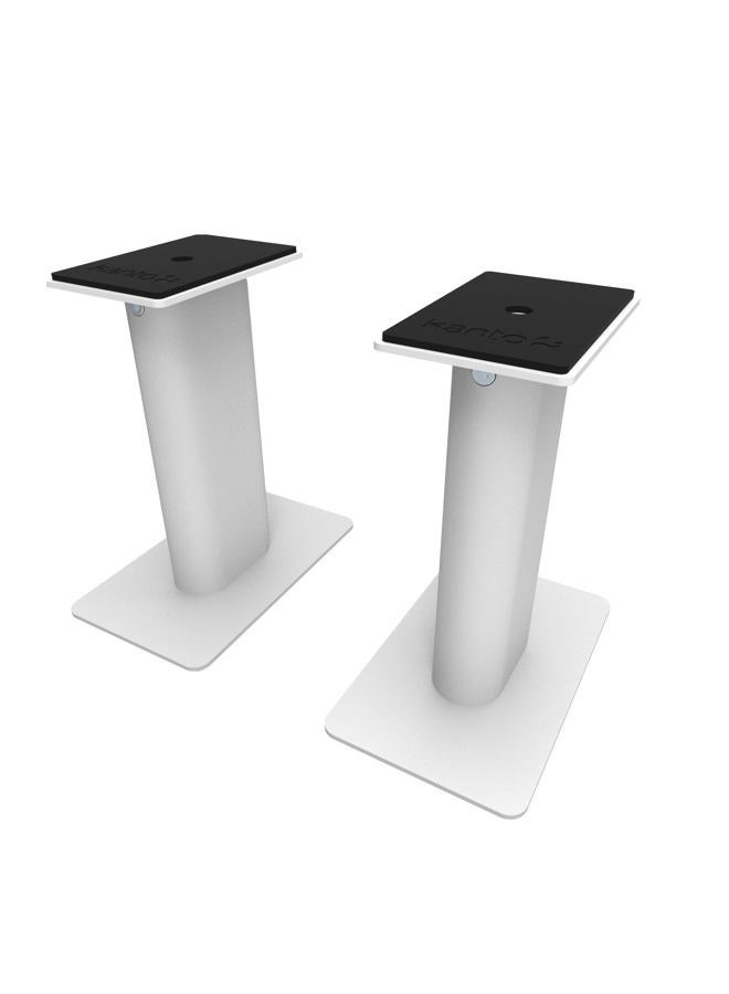 Kanto SP9W Desktop Speaker Stands for Small/Medium Bookshelf Speakers & Compact/Mid-Size 2”-4” Studio Monitors | 8.3" Tall | Rotating Top Plate | Hidden Cables | ¼”-20 Mounting | Pair | White - Image 1