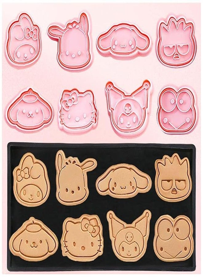 LEGACYCART 8pcs Anime Cartoon Shaped Cookie Cutter Set, 3D Cookie Cutters for Baking Pink DIY Press Cookie Stamps Molds for Kids for DIY Baking (Pack of 1) - Image 1