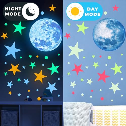 Sinekong Glow in The Dark Stars and Moon Ceiling Wall Decal Colorful Glowing Space Galaxy Wall Stickers for Kids Boys Girls Bedroom Living Room Nursery Decor - Image 5