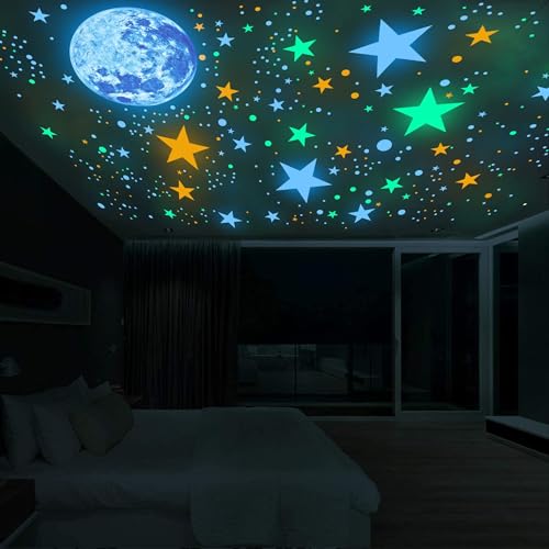 Sinekong Glow in The Dark Stars and Moon Ceiling Wall Decal Colorful Glowing Space Galaxy Wall Stickers for Kids Boys Girls Bedroom Living Room Nursery Decor - Image 4