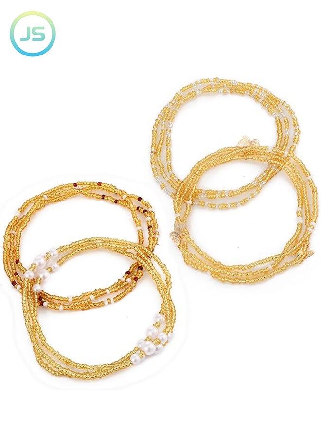 JS Women's Waist Beads, 4 Pieces Butterfly Seed Bead Belly Chains, Adjustable Elastic Body Jewelry For Summer Beach Bikini, Bohemian Style - Image 1