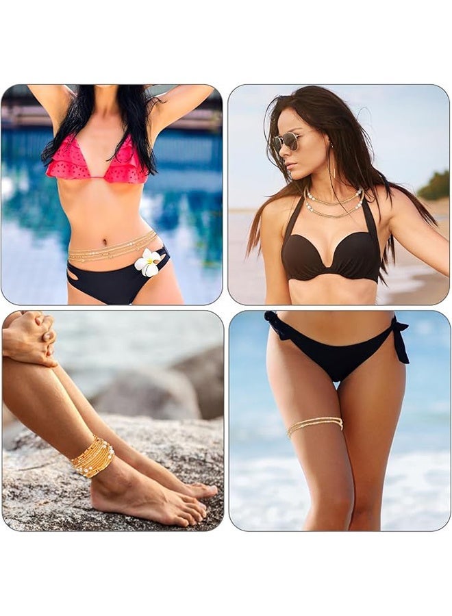 JS Women's Waist Beads, 4 Pieces Butterfly Seed Bead Belly Chains, Adjustable Elastic Body Jewelry For Summer Beach Bikini, Bohemian Style - Image 2