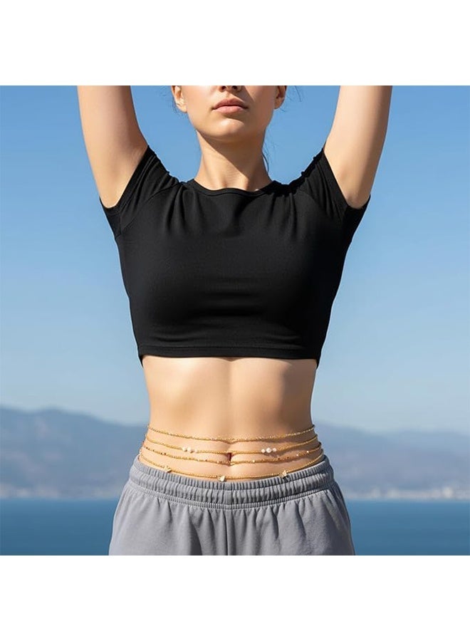 JS Women's Waist Beads, 4 Pieces Butterfly Seed Bead Belly Chains, Adjustable Elastic Body Jewelry For Summer Beach Bikini, Bohemian Style - Image 4