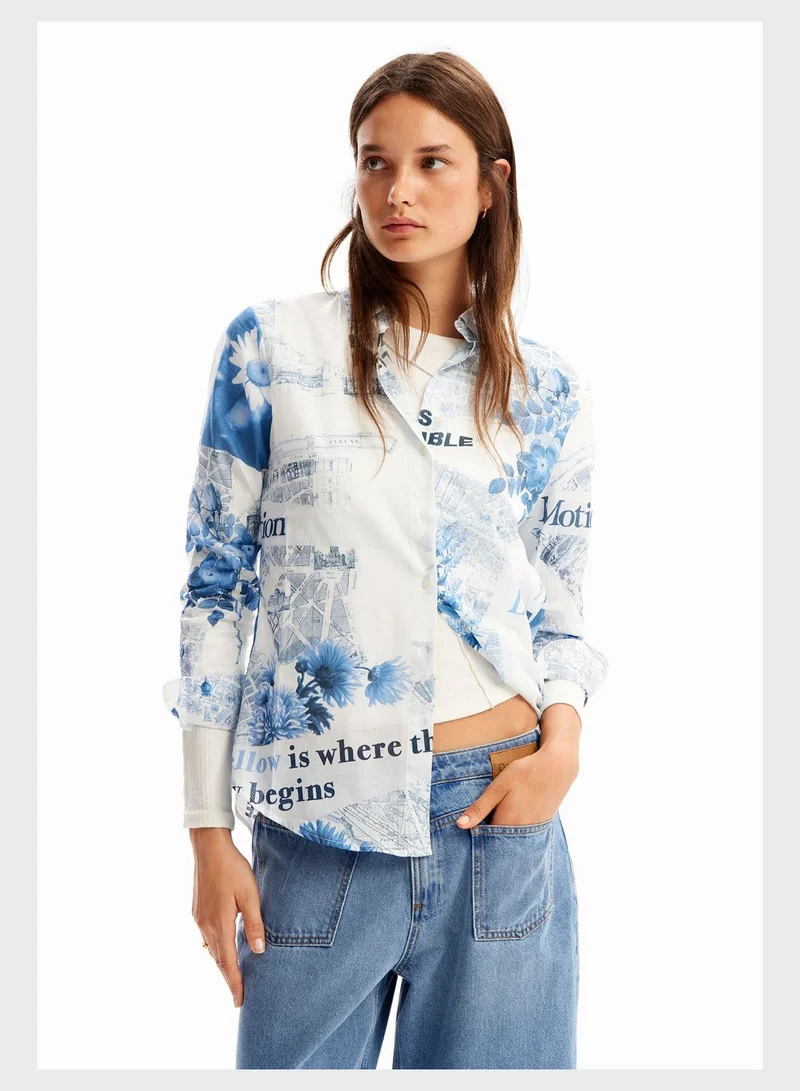 DESIGUAL Floral Print Button Down Shirt