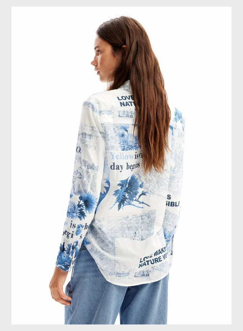 DESIGUAL Floral Print Button Down Shirt
