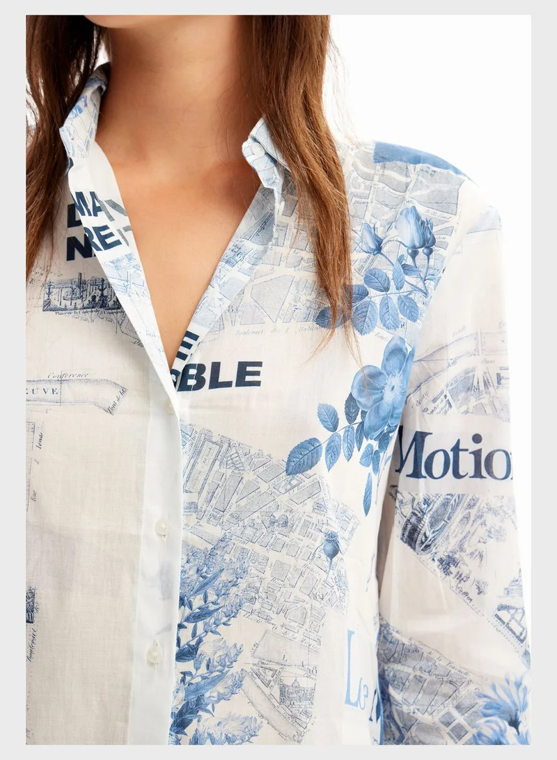 DESIGUAL Floral Print Button Down Shirt