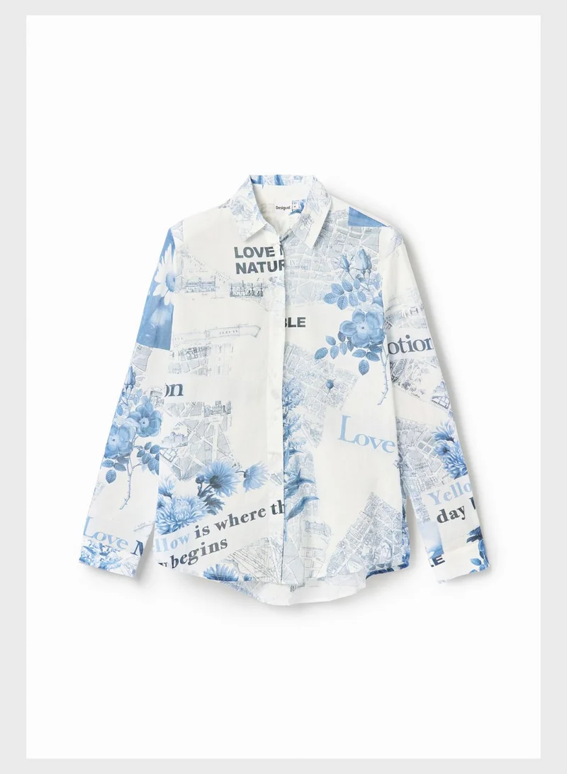 DESIGUAL Floral Print Button Down Shirt