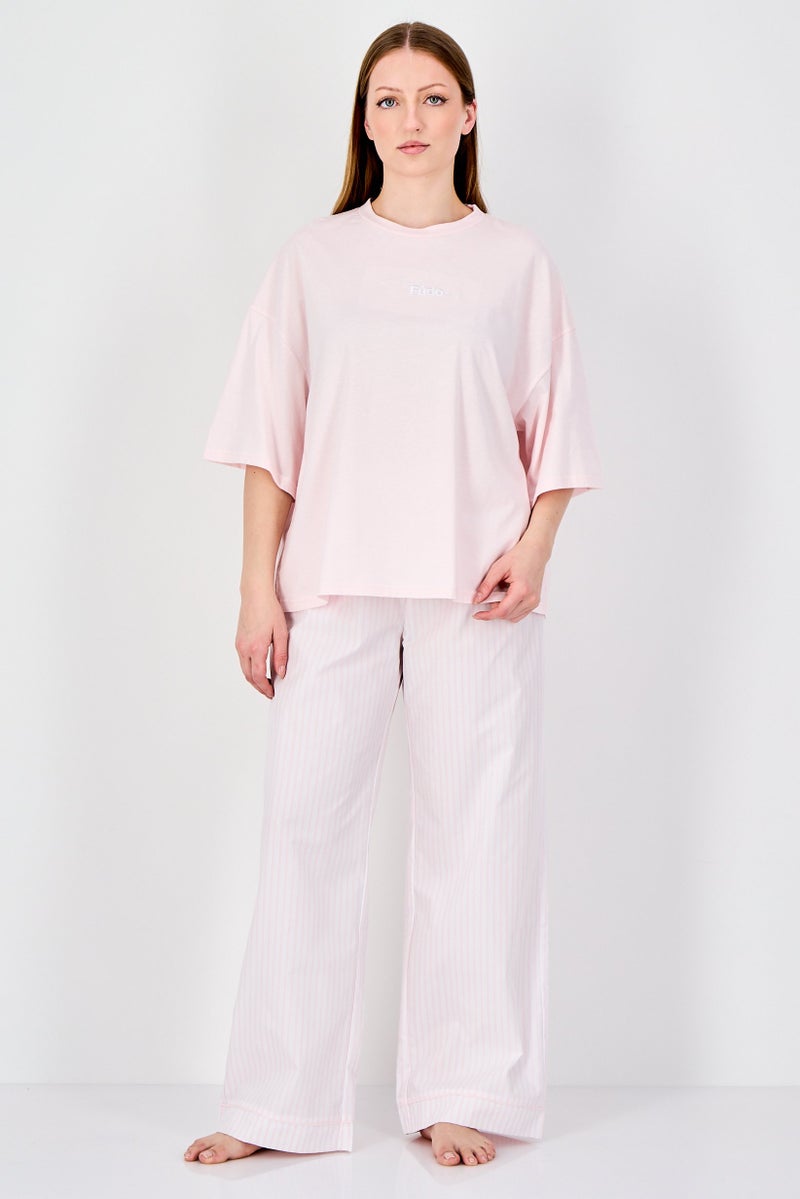 Fudo Women 2Pcs Short Sleeve Top And Bottom Pyjama Set, Pink - Image 1