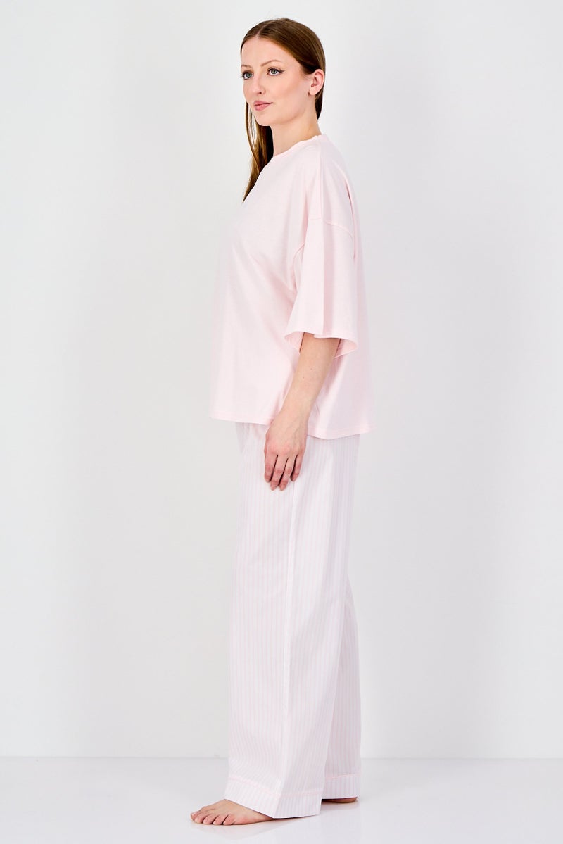 Fudo Women 2Pcs Short Sleeve Top And Bottom Pyjama Set, Pink - Image 4