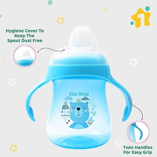 1ST STEP Matte Collection BPA Free Soft Spout Sipper with Twin Handles for Easy Grip (Blue) - Image 4