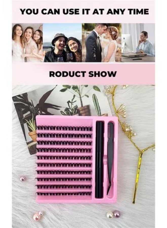 JS Single Cluster False Lashes Set, Multiple Sizes Eyelashes with Eye Black Mascara Comb and Tweezers, Dense Natural Look Eyelashes, Curl Extension Lashes Eyelashes Set, Enlarge Your Eyes Eyelashes - Image 4