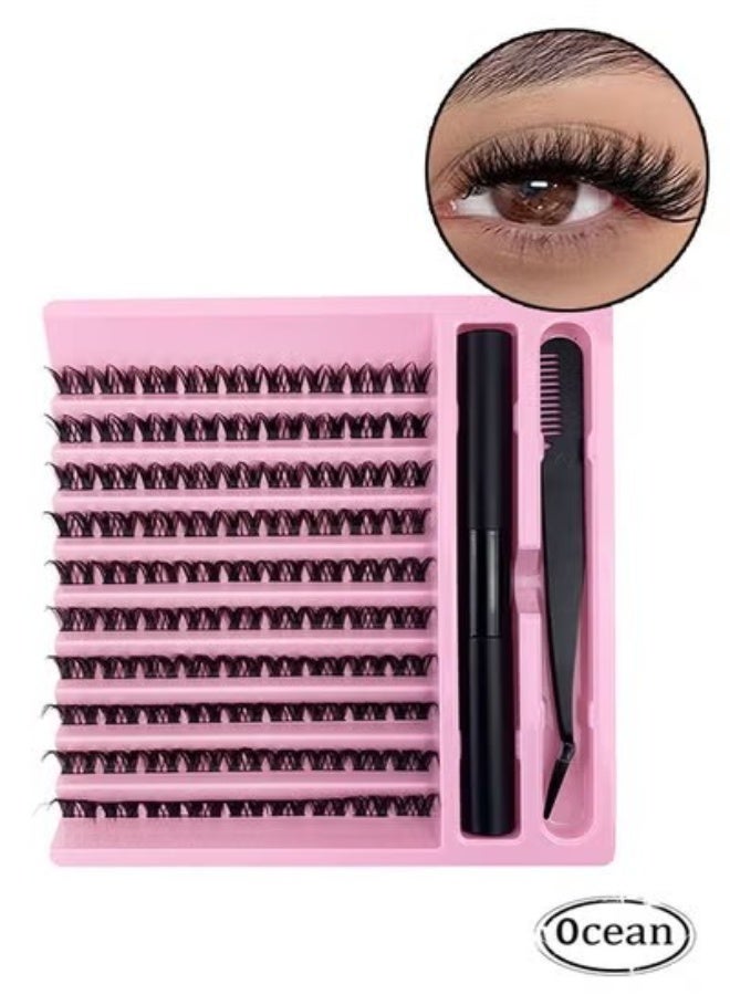 JS Single Cluster False Lashes Set, Multiple Sizes Eyelashes with Eye Black Mascara Comb and Tweezers, Dense Natural Look Eyelashes, Curl Extension Lashes Eyelashes Set, Enlarge Your Eyes Eyelashes - Image 1