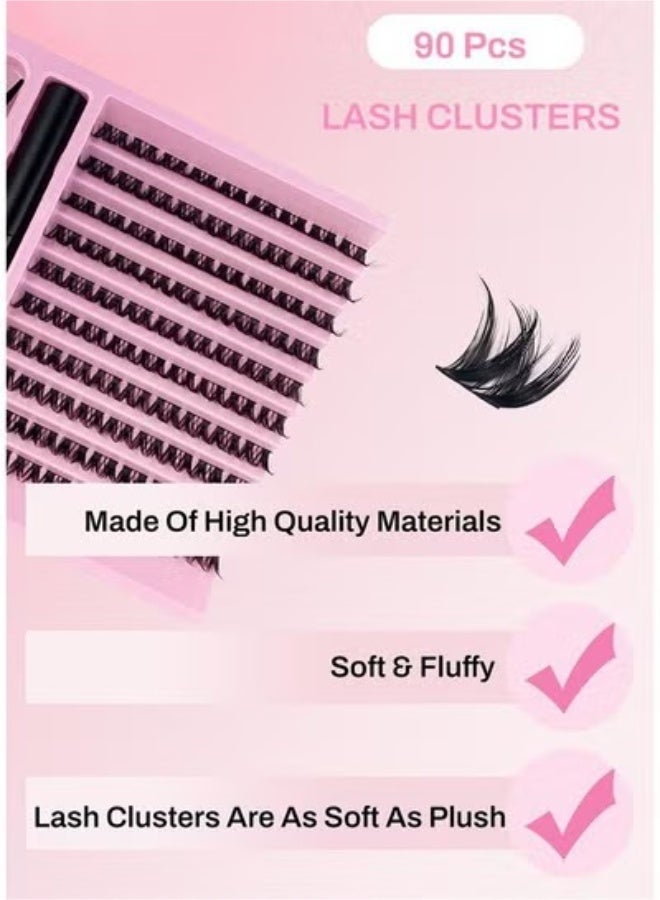 JS Single Cluster False Lashes Set, Multiple Sizes Eyelashes with Eye Black Mascara Comb and Tweezers, Dense Natural Look Eyelashes, Curl Extension Lashes Eyelashes Set, Enlarge Your Eyes Eyelashes - Image 3