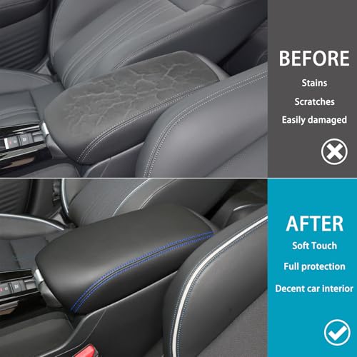 LOCOY Center Console Armrest Cover for Honda HRV Accessories 2023 2024 2025 2026, for HR-V Arm Rest Box Lid Protection Trim, Armrest Seat Leather Interior, Middle Console Liner (Blue Stitches) - Image 2