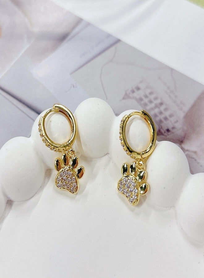 Cykdohy Dainty Cubic Zirconia Paw Print Charm Cartilage Small Hoop Dangle Drop Earrings for Women Crystal Minimalist Cute Animal Bear Claw Dog Cat Footprint Pet Lover Sleeper Huggie Hoops Fashion Jewelry (Gold) - Image 5