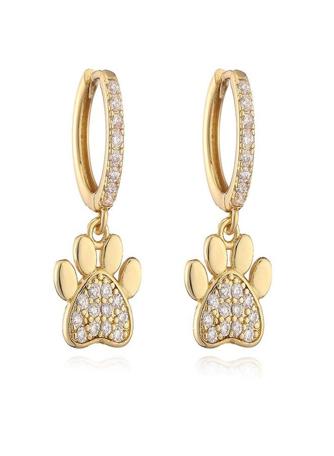 Cykdohy Dainty Cubic Zirconia Paw Print Charm Cartilage Small Hoop Dangle Drop Earrings for Women Crystal Minimalist Cute Animal Bear Claw Dog Cat Footprint Pet Lover Sleeper Huggie Hoops Fashion Jewelry (Gold) - Image 1