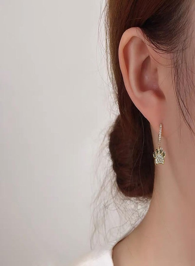 Cykdohy Dainty Cubic Zirconia Paw Print Charm Cartilage Small Hoop Dangle Drop Earrings for Women Crystal Minimalist Cute Animal Bear Claw Dog Cat Footprint Pet Lover Sleeper Huggie Hoops Fashion Jewelry (Gold) - Image 3