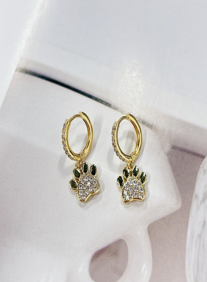 Cykdohy Dainty Cubic Zirconia Paw Print Charm Cartilage Small Hoop Dangle Drop Earrings for Women Crystal Minimalist Cute Animal Bear Claw Dog Cat Footprint Pet Lover Sleeper Huggie Hoops Fashion Jewelry (Gold) - Image 4