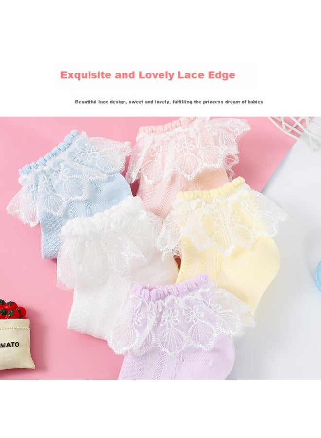 LANG SHA Langsha Children's Socks Girls Summer Thin Lace Edge Dance Socks Cute Princess Socks White 5 Pairs Foot Length 22-24cm 10 Years And Above Size 35-40 - Image 3