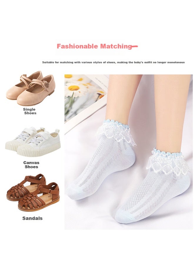 LANG SHA Langsha Children's Socks Girls Summer Thin Lace Edge Dance Socks Cute Princess Socks White 5 Pairs Foot Length 22-24cm 10 Years And Above Size 35-40 - Image 2