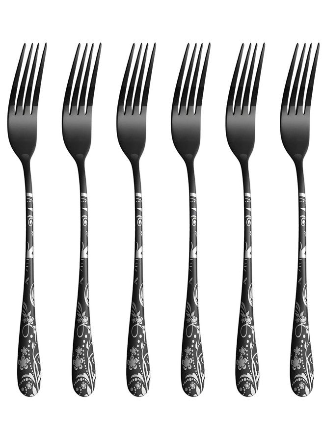 P Plus Fire Stainless Steel Small Forks, Compact Dessert Fork Set with Polished Finish & Comfortable Grip, Dishwasher Safe, Ideal for Appetizers, Cakes or Everyday Use (Small Fork, Black, Pack of 6) - Image 1