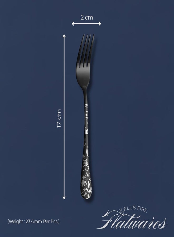 P Plus Fire Stainless Steel Small Forks, Compact Dessert Fork Set with Polished Finish & Comfortable Grip, Dishwasher Safe, Ideal for Appetizers, Cakes or Everyday Use (Small Fork, Black, Pack of 6) - Image 2