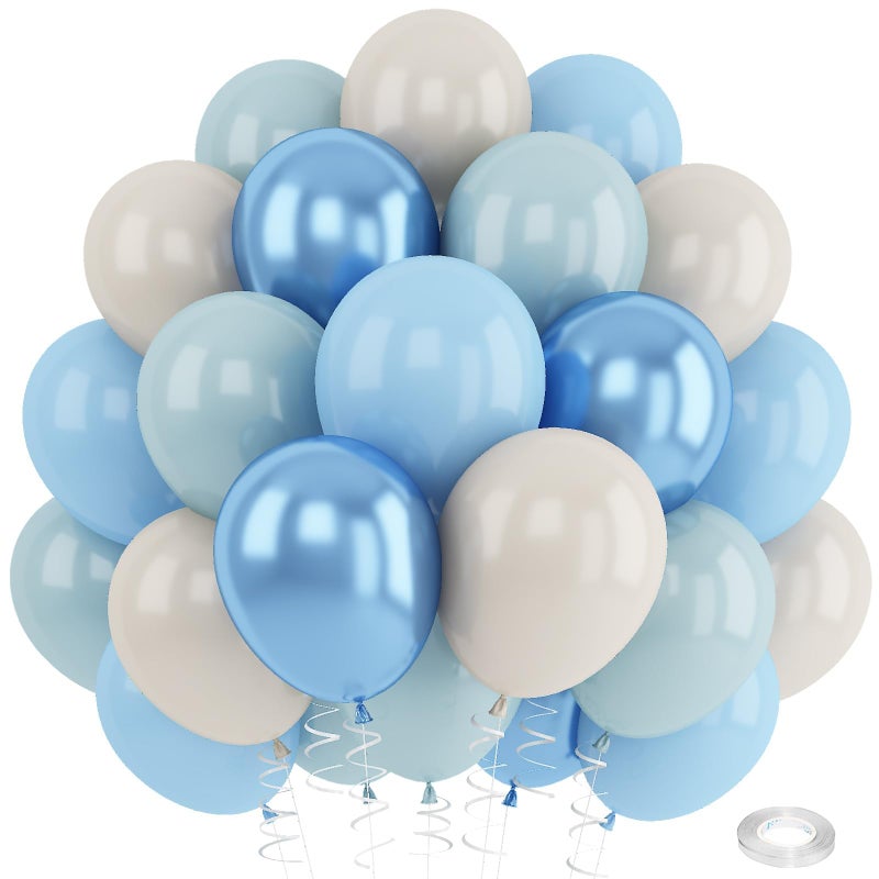 Paeyeq Blue White Sand Balloons Dusty Slate Fog Pastel Metallic Blue Beige Balloon 12INCH Helium Latex Balloon for Arch Kids Birthday Party Decorations Baby Boy Shower Christening Bridal Wedding Decor - Image 1