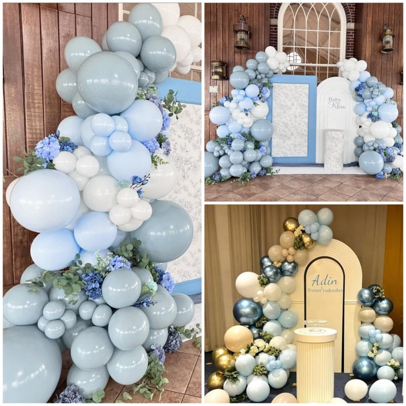 Paeyeq Blue White Sand Balloons Dusty Slate Fog Pastel Metallic Blue Beige Balloon 12INCH Helium Latex Balloon for Arch Kids Birthday Party Decorations Baby Boy Shower Christening Bridal Wedding Decor - Image 5