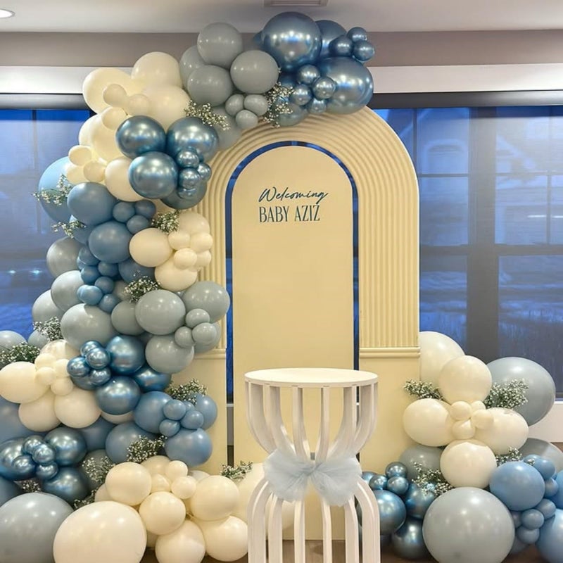 Paeyeq Blue White Sand Balloons Dusty Slate Fog Pastel Metallic Blue Beige Balloon 12INCH Helium Latex Balloon for Arch Kids Birthday Party Decorations Baby Boy Shower Christening Bridal Wedding Decor - Image 2