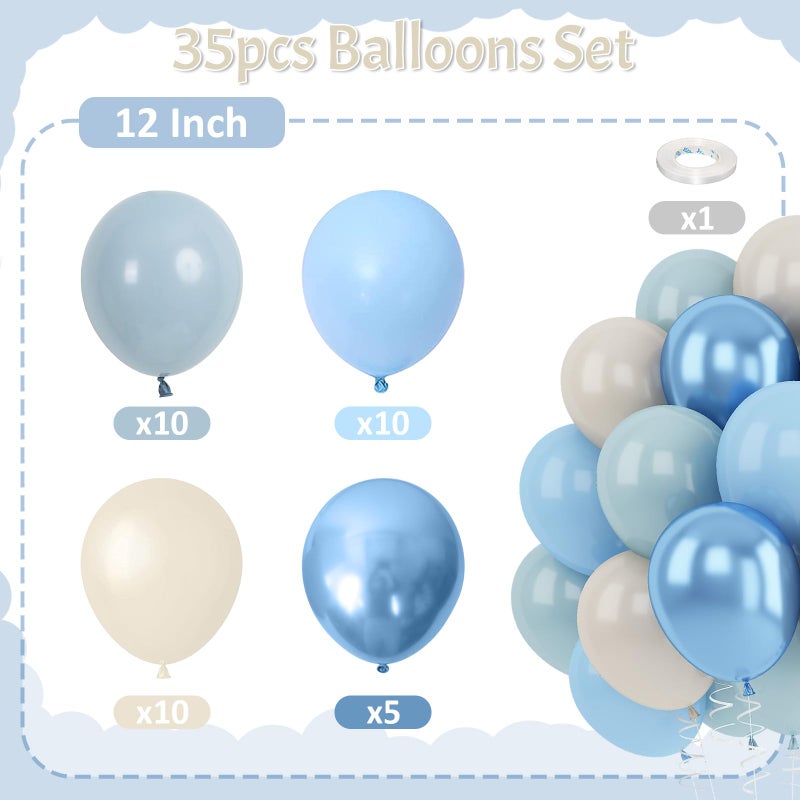 Paeyeq Blue White Sand Balloons Dusty Slate Fog Pastel Metallic Blue Beige Balloon 12INCH Helium Latex Balloon for Arch Kids Birthday Party Decorations Baby Boy Shower Christening Bridal Wedding Decor - Image 4