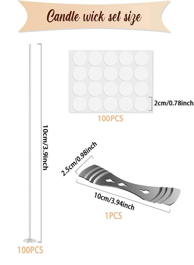 SHAOZHEN 100 Pcs Cotton Candle Wicks (10cm) with 100 Pcs Wick Stickers and 1 Pcs Metal Candle Wick Holders, Candle Wicks for Pillar Candle Making and Candle DIY - Image 2