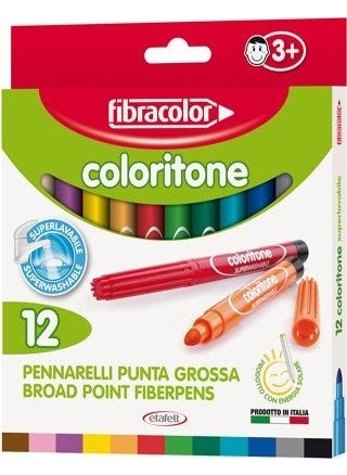 Fibracolor Coloritone Thick Tip Felt Tip Pen 12 Colors 