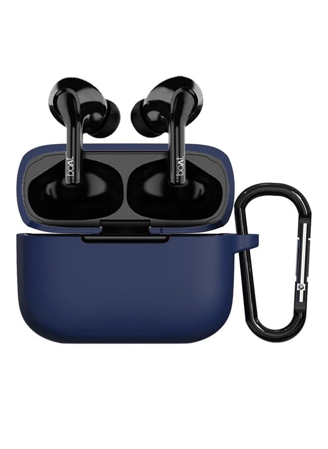 Sounce - Sounce Earphone Case Cover Compatible with Boat Airdopes 161, Soft Silicone Skin Case Cover Shock-Absorbing Protective Case with Keychain [Front LED Visible] - (Blue) - Image 1